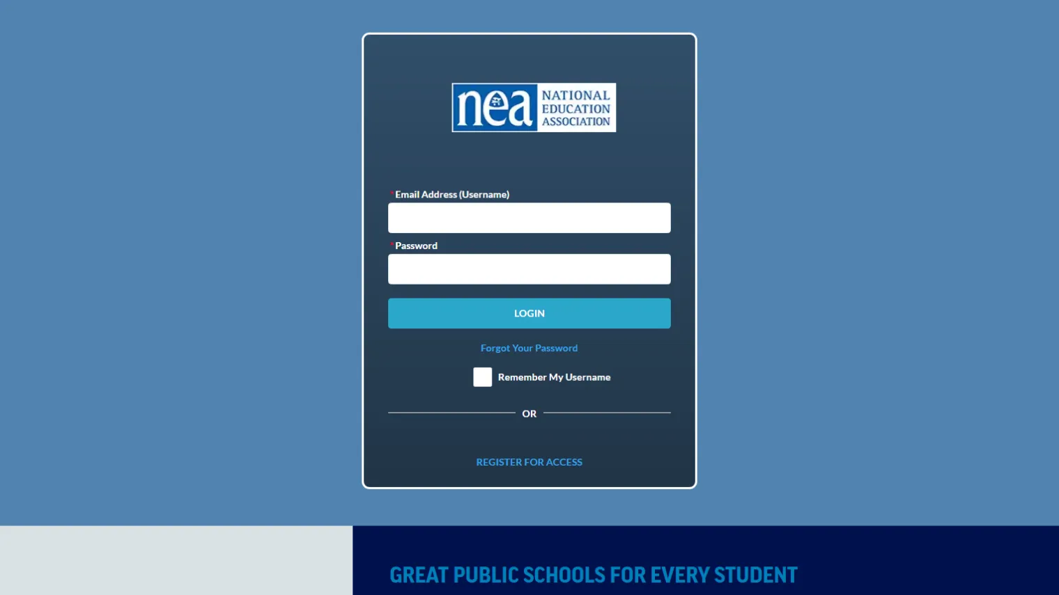NEA Login Page