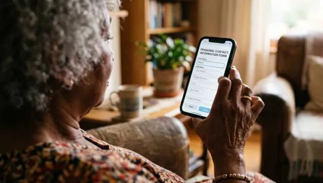 a woman fills out a form on her mobile phone